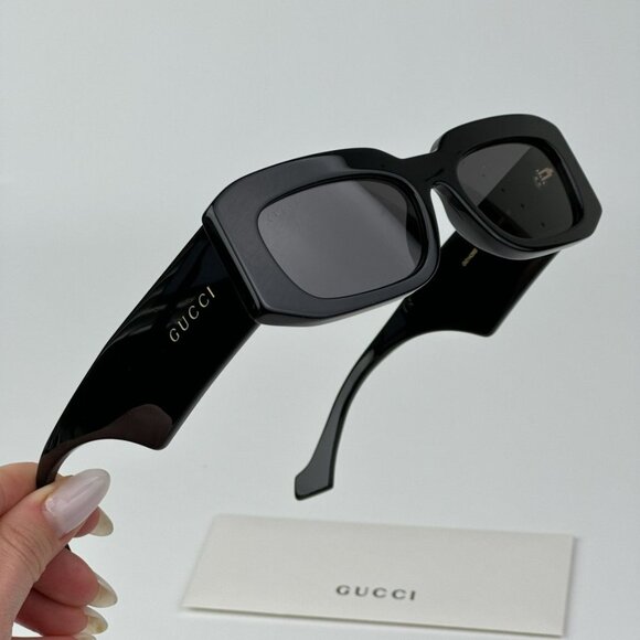 Gucci GG1426S 001 BRAND NEW Sunglasses Black Grey Unisex Rectangle main image 9